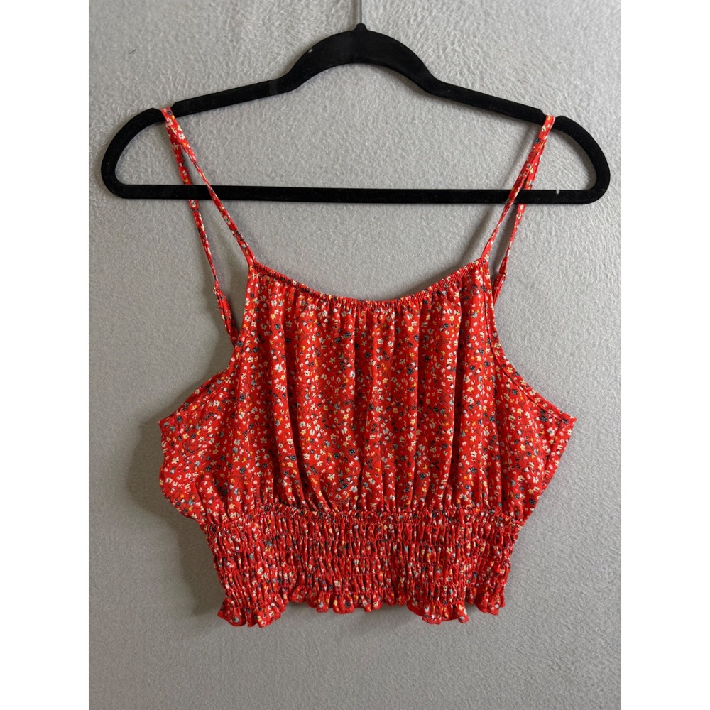 Sienna Sky Crop Top Women's Large Floral Spaghetti Strap Smocked Tie - Picture 1 of 9